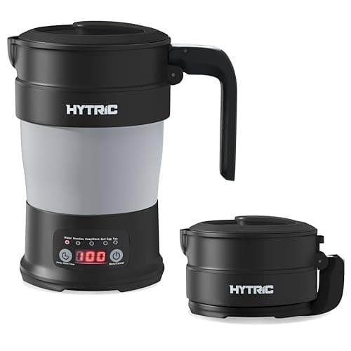 HYTRIC Travel Electric Kettle, 700ML Foldable Small Electric Kettle BPA-Free, Portable Kettle with Multifunctional Panel, Collapsible Hot Water Kettle with Keep Warm & Delay Start, 110V Black