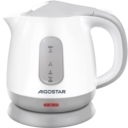 Aigostar Small Electric Kettle, 1L Portable Electric Tea Kettle 1100W with Automatic Shut-Off and Boil Dry Protection, Travel Hot Water Boiler Cordless for Making Coffee and Tea, BPA-Free, Grey
