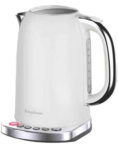 Longdeem Temp Control Electric Tea Kettle, 1.7L Stainless Steel Water Boiler & Heater, Fast Boiling 1500 Watts, Cordless Kettle with Auto Shutoff, BoilDry Protection, LED Light, White