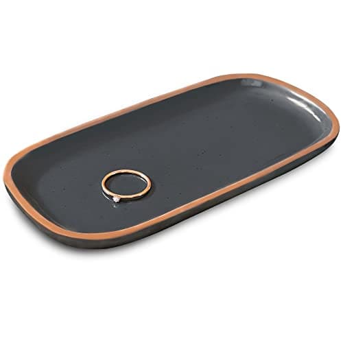 Mora Ceramic Decorative Tray - Rectangle 6.4in Dish for Jewelry, Perfume, Makeup, Accessories, Candle, in The Bathroom Vanity, Bedside, or Kitchen Counter. Cute Organizers - Black