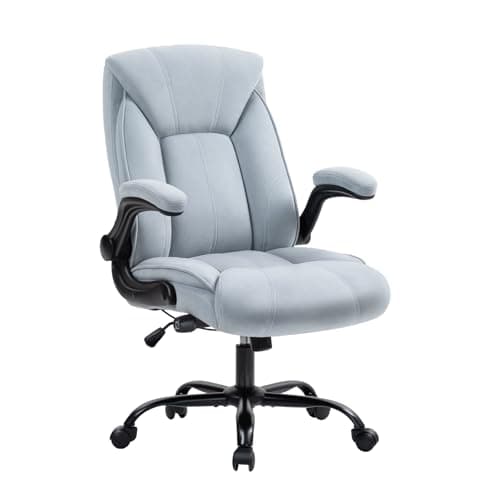SEATZONE Fabric Office Chair with Flip-Armrest,Ergonomic Swivel Desk Chair with Adjustable Lumbar and Height,Comfortable Cloth Computer Chair for Home Office(Blue Grey)