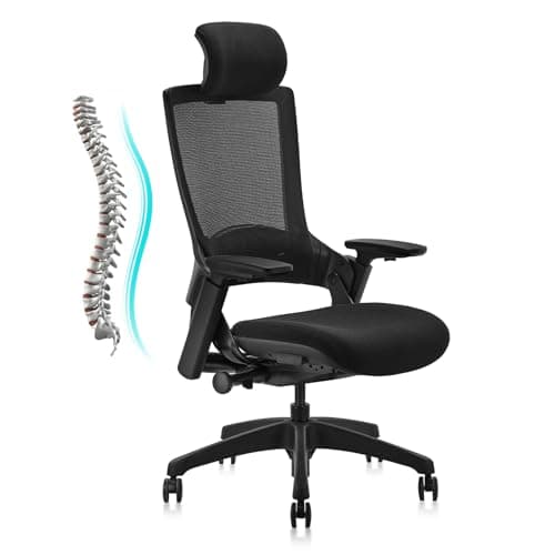 CLATINA Ergonomic High Swivel Executive Chair with Adjustable Height Head 3D Arm Rest Lumbar Support and Upholstered Back for Home Office Black Mesh/High Back