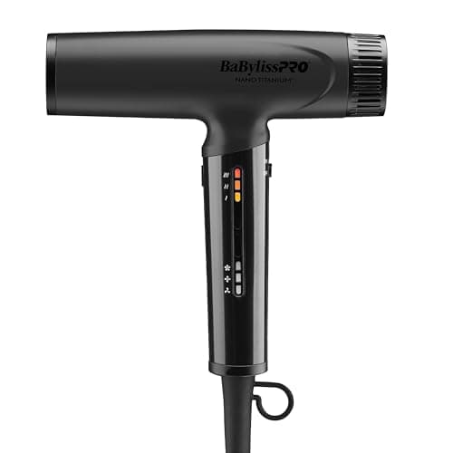 BaBylissPRO Nano Titanium Professional Nano Light Ionic Dual-Voltage Lightweight Hair Dryer in Black, Portable Travel Professional Styling Tool with Diffuser, Blow Dryer Set for All Hair Types