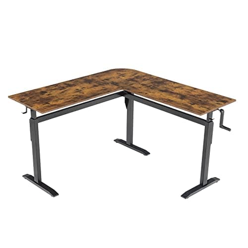 UNICOO – L Shaped Crank Height Adjustable Standing Desk, Sit to Stand up Corner Desk, L-Shaped Standing Workstation (XJH-LC-2 Packages) (Rustic Brown)