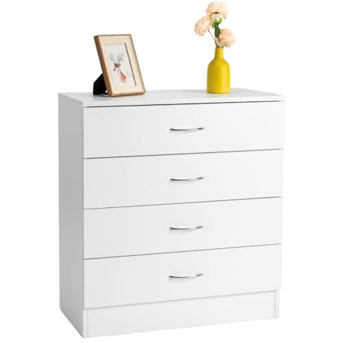 Karl home 4 Drawer Dresser for Bedroom, Small Chests of Drawers Modern Nightstand, White Dresser Chest with 4 Storage Drawers, Dressers for Nursery, Hallway, Living Room, Closet
