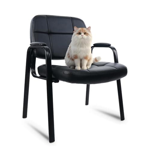 CLATINA Big & Tall 500 lbs Waiting Room Guest Chair, Leather Office Reception Chair No Wheels with Padded Arms for Elderly Home Desk Conference Room Lobby Side Salon Clinic, Black