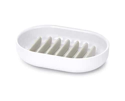 Joseph Joseph Duo Quick-Drain Soap Dish Holder, Soap Cup Tray Stand for Bathroom & Kitchen, White