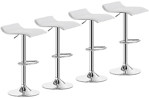 VECELO Bar Stools Set of 4, Armless Adjustable Swivel Barstools, Modern Backless Counter Height Stools for Kitchen, Island, Bar, White