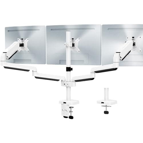 MOUNT PRO Triple Monitor Mount, 3 Monitor Desk Mount for Three Screens up to 32 Inch, Full Motion Gas Spring Heavy Duty Arm Hold up to 19.8lbs Each, White