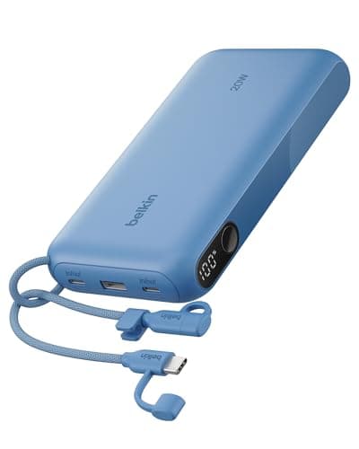 Belkin Portable Charger, USB-C Power Bank 20,000mAh w/ 2X USB-C Ports & 1x A Port, Digital Battery Display, 20W Charging - iPhone 17, Air, Pro, Samsung Galaxy S25, Pixel 10, iPad, & More - Blue