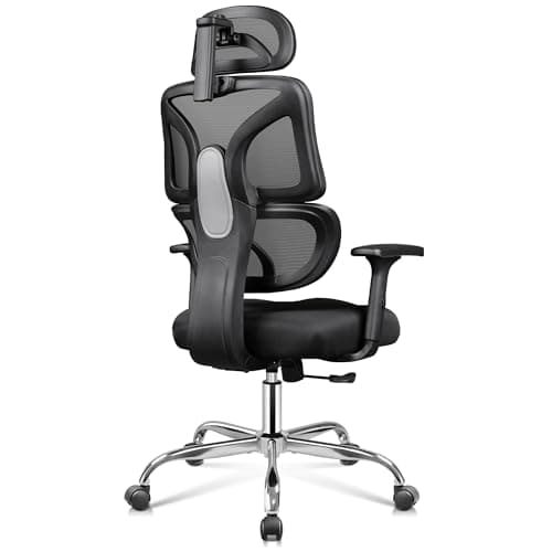 DEVAISE Office Chair Big and Tall Reclining Ergonomic Desk Chair for Long Hours, Comfy Breathable Mesh, Adjustable Armrests with Lumbar Support, Black