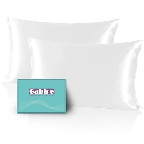 Gabire Mulberry Silk Pillow Cases Set of 2, Both Sides Real Silk Pillowcase for Hair and Skin Prevent Acne Pillowcase Organic Silk Pillowcases 2 Pack with Hidden Zipper, White, Standard (20"×26")
