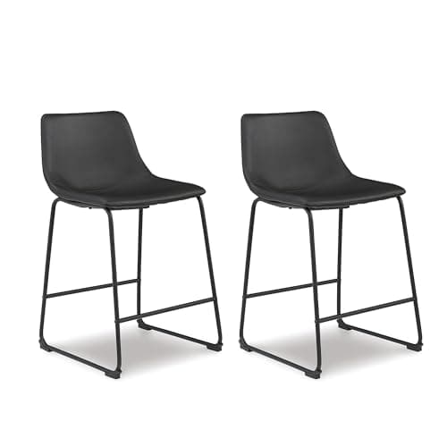Signature Design by Ashley Centiar 24" Counter Height Modern Bucket Barstool, 2 Count, Black