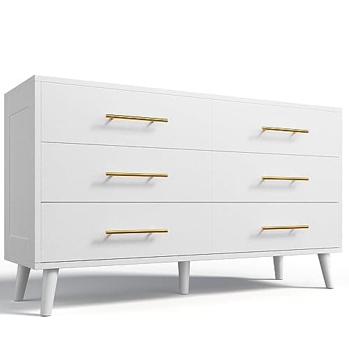 Aiho 6 Drawer Dresser Modern Drawers with Metal Handles, Wood Storage Dresser for Bedroom, Living Room, Entryway, White