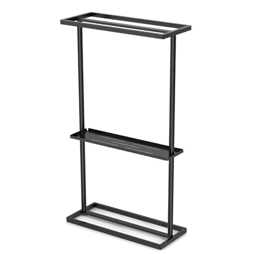 Gypie Free Standing Towel Rack for Bathroom, 2 Tiers Extra Storage Shelf with Rubber Pad, Metal Towel Drying Stand, Hand Towel for Living Room, Pool Towel Rack