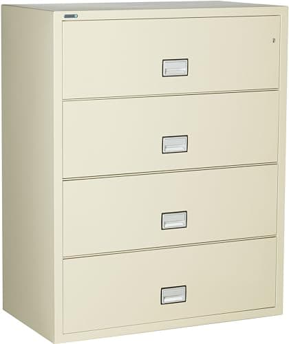 Phoenix Safe 44 inch Wide 4-Drawer Lateral Fireproof File Cabinet – Legal and Letter Size Filing – Key Lock – Water Resistant – Fire Safe and Impact Rated – Putty Finish – Model LAT4W44P