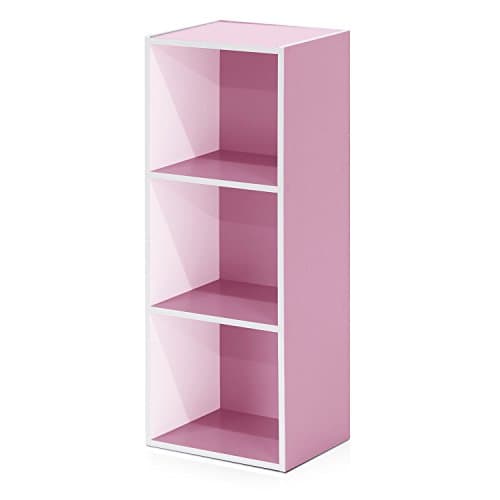 Furinno LUDER Book Shelf, 3-Cube Bookshelf, Bookcase with Open Shelves, 9.3 x 12 x 31.5, for Living Room, Bedroom, Home Office, White/Pink
