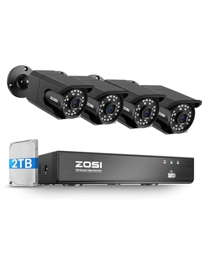 ZOSI 4K 8CH PoE Security Camera System (16CH Expandable), H.265+ 8CH NVR with 2TB HDD for 24/7 Record, 4 x 8MP PoE IP Cameras Outdoor Indoor, Human Detection, One-Way Audio, 100ft IR Night Vision
