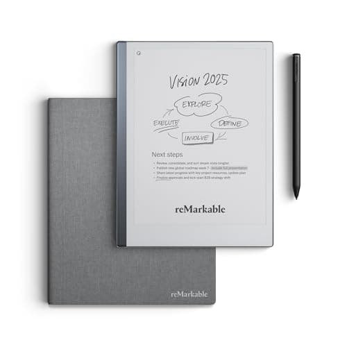 reMarkable Essentials Bundle – Gray 2 Paper Tablet | Includes Black and White 10.3” Writing Tablet, Marker Plus Pen with Eraser, Book Folio Cover in Gray Weave