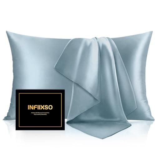 INFIIXSO Mulberry Silk Pillow Case for Hair and Skin, Silk Satin Pillowcase Standard Size with Hidden Zipper 20"x26", Extraordinary Smooth and Soft Cooling Pillow Cases for Hot Sleepers, Airy Blue