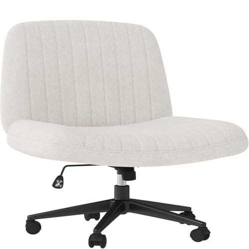 Shintenchi Criss Cross Chair,Cross Legged Office Seat with Wheels Armless Swivel Vanity Chair,Height Adjustable Wide Computer Task Seating for Home Office,Beige