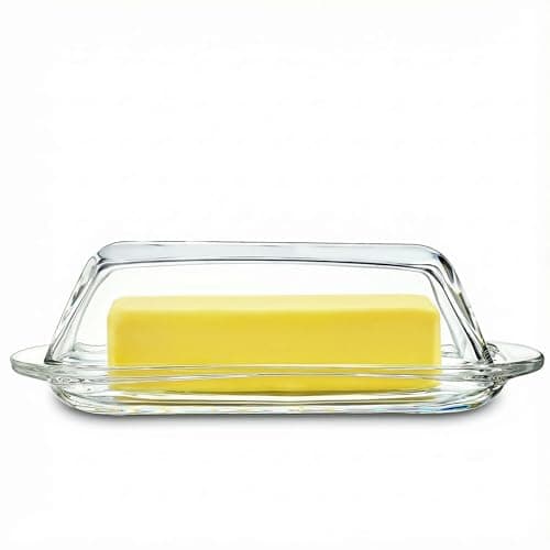 7 Inches Glass Butter Dish with Lid for Countertop - Crystal Glass Butter Keeper Elegant Clear Butter Holder Tray for 1 Stick East Coast,Dishwasher Safe