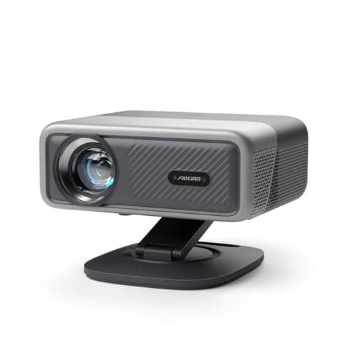AuKing Smart Projector with Wifi,Bluetooth,Auto Focus&Keystone Projector,3DDoIby Audio, Native 1080P Outdoor Projector with Omnidirectional Rotating Stand Grey
