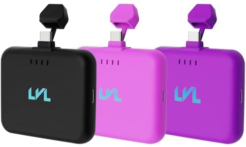 LLEVVELL LVL Spark Charger - 3 Pack- Midnight Black - Hot Pink - Deep Purple USB C 2500mAh Power Bank Portable Charger Bundle