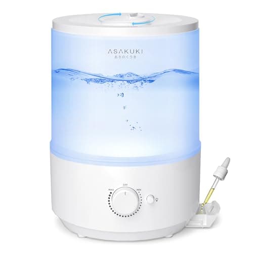 ASAKUKI Humidifiers for Bedroom, 3L Top Fill Cool Mist Humidifiers for Baby Nursery & Plants, 3-IN-1 Quiet Air Humidifier, Oil Diffuser & Night Light for Large Room Home, Auto Shut-off, BPA-Free, 30H