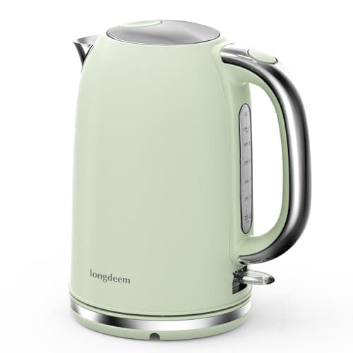 Electric Tea Kettle for Boiling Water, Wide Open Lid Stainless Steel Water Boiler, 1500W/1.7L for Coffee/Tea Brewing, Auto Shut Off & Boil Dry Protection, Cordless Swivel Base & LED Indicator, Green
