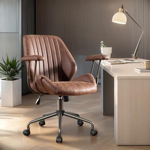 Home Office Chair,Ergonomic Computer Chair with Lumbar Support Adjustable Height,Mid-Century Modern Office Chair with Rolling Swivel Chair for Home Office Game Study(Suede Mid Back Chair,Dark Brown)