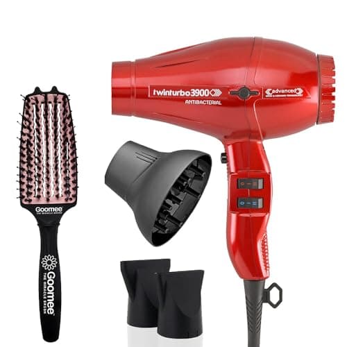 Turbo Power Twin Turbo 3900 Advanced Ionic & Ceramic Red Hair Dryer and Miracle Medium Detangling Brush Blush Pink