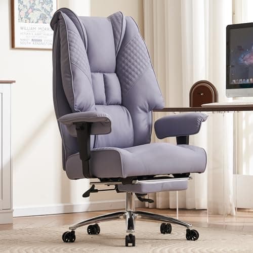 EXCEBET Big and Tall Office Chair 400lbs Wide Seat, Leather High Back Executive Office Chair with Foot Rest, Ergonomic Chairs Lumbar Support for Lower Back Pain Relief (Light Purple)