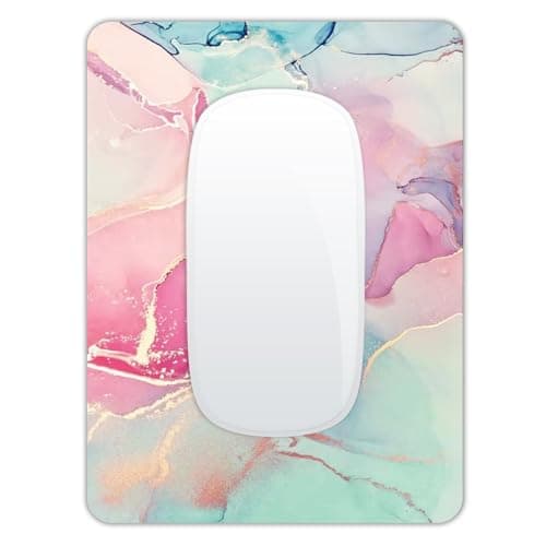 Small Mouse Pad, Mini Mouse Pad 6 X 8 Inch with Non-Slip Rubber Base for Keyboard Tray Laptops Wireless Mouse Home Office Travel, Washable & Portable (Pink Green Marble)