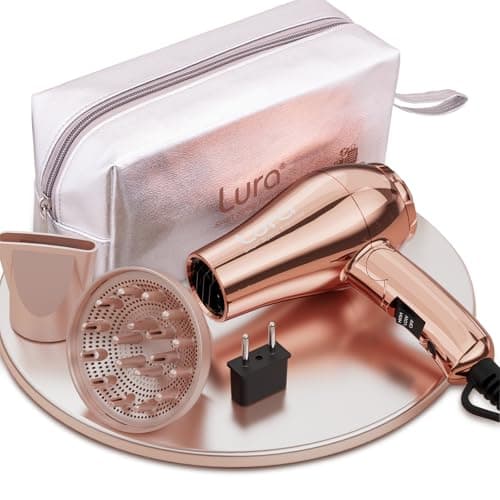 LURA Smart Dual Voltage Travel Hair Dryer with EU Plug,Lightweight Portable Blow Dryer with Bag,Compact Small HairDryers with Diffuser for Women,Foldable Mini BlowDryers for Kids