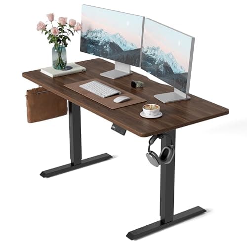 CubiCubi Electric Standing Desk, 55 x 24 Inches Height Adjustable Sit Stand Desk, Ergonomic Home Office Computer Workstation, Black Walnut
