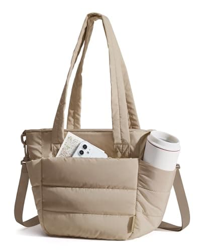 BAGSMART Lunch Bag Women Small Insulated Tote with Lunch Compartment Quilted Lightweight Puffy Tote Bag for Work, Travel, Outdoor, Camel