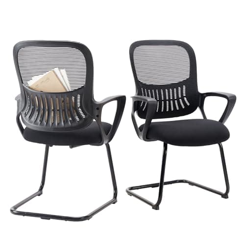 Sweetcrispy Reception Guest Chair Set of 2, Stationary Non Rolling Mesh Mid Back Computer Office Desk with Lumbar Support for Home Waiting Area Conference Room Bedroom