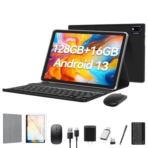 Android 13 Tablet 2025 Latest 10 inch Octa-Core Tableta, 128GB ROM+16GB RAM (8+8 Virtual)+1TB Expand, 5G WiFi Tablets with 13MP+8MP Camera, 8000 mAh Battery, 2 in 1 Tablet with Keyboard, Mouse, Case