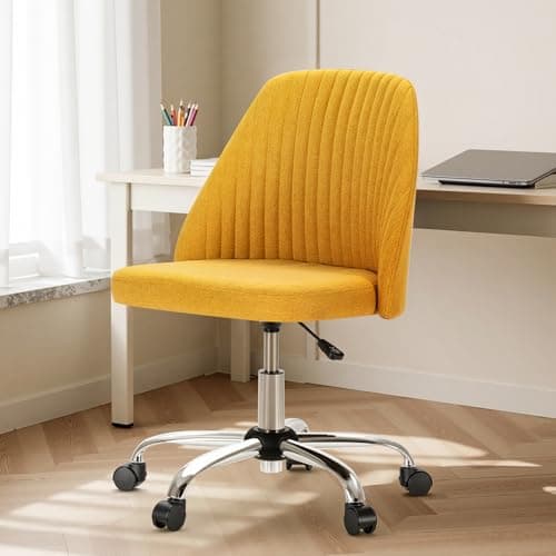 DUMOS Office Chair, Comfy Desk Chair Rolling Vanity Swivel Task Chairs with Wheels, Wide Seating Armless Height Adjustable Computer Chairs for Home,Bedroom,Student,Adults, Yellow