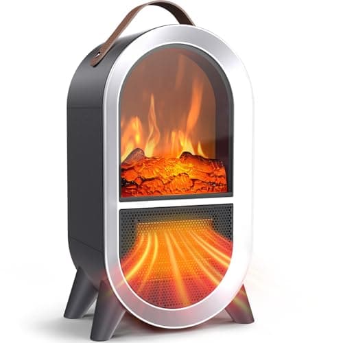 Riseon Portable Electric Fireplace Heater, 1500W/750W Mini Space Heater for Indoor Use with 3D Flame, Thermostat, Carry Handle, Overheat & Tipover Protection, for Home Office Bedroom Desk, Black