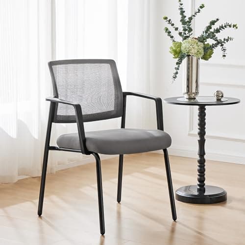 Sweetcrispy Mesh Back Stacking Arm Chairs, Upholstered Fabric Stacking Chairs, Sturdy Metal Office Chairs, Easy to Use and Store, Outdoor and Indoor, for Home, School, Party, Church, 1 Pack Grey
