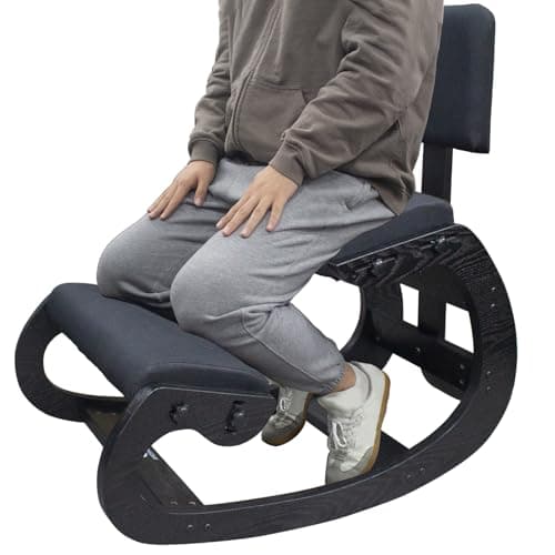 CHIESMA Ergonomic Kneeling Chair with Back Support, Adjustable Height Wooden Knee Chair - Improve Posture with an Angled Seat, with Cushion for Home,Office (Black)