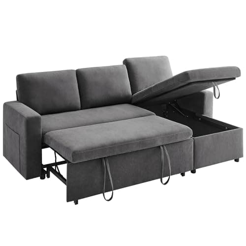 Zelimon Sleeper Sofa, Pull-Out Convertible Sofa Bed, Lounge Soft Futon Sofa, Detachable Chenille Cover, Couches for Living Room/Office/Apartment, Grey