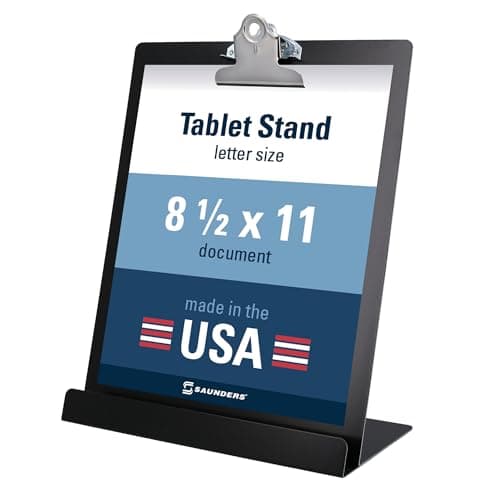Saunders Free Standing Clipboard and Tablet Stand, 1" Clip Capacity, Letter Size: Holds 8.5 x 11 Sheets, Black