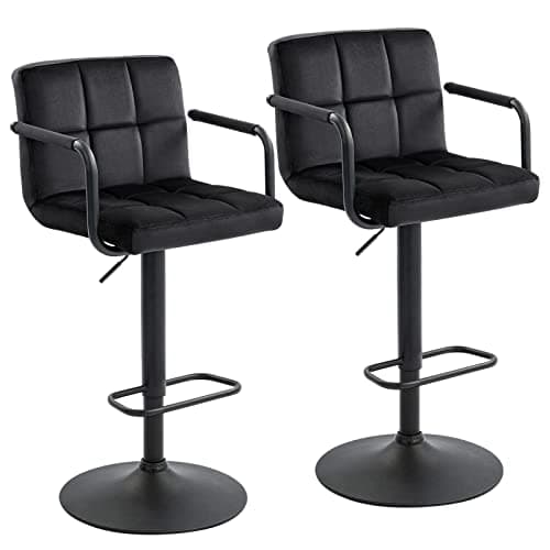 Furnimart Adjustable Bar Stool Swivel Barstools Set of 2 Counter Stools with Armrest and Footrest Upholstered Bar Chairs for Kitchen and Dining Room (Velvet-Black)