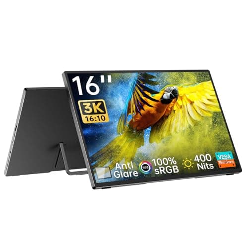 Intehill 16" Portable Monitor 3K, 3072x1920 Portable Display, 16:10 Anti-Glare Portable IPS Display with Tempered Glass, 100% sRGB HDMI Portable Laptop Screen, Travel Monitor with Kickstand, U16ZA