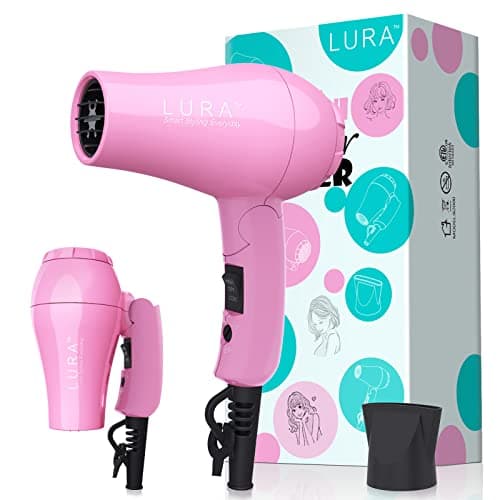 Portable Travel Hair Dryer,Mini Lightweight Dual Voltage Blow Dryer 1200W with Folding Handle,Blowdryer with One Concentrator
