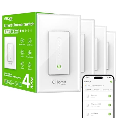 GHome Smart Dimmer Switch - 2.4GHz Wi-Fi Smart Switch Compatible with Alexa and Google Home, White 4 Pack