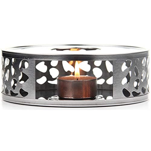 Teabloom Silhouette Tea Warmer - Brushed Stainless Steel Teapot Warmer with Tealight Holder and Candle